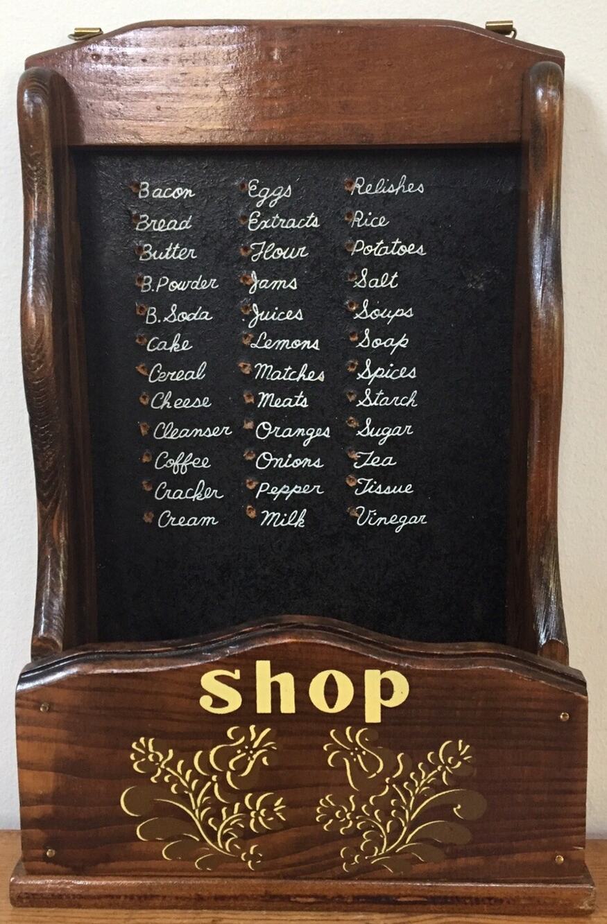 Vintage Rustic Grocery Shopping List Reminder Wooden Peg Board Wall Hanging 11"